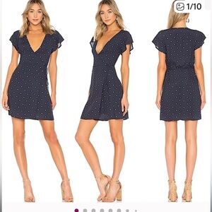 Rails Brenna Navy Dot Wrap Mini Dress size M